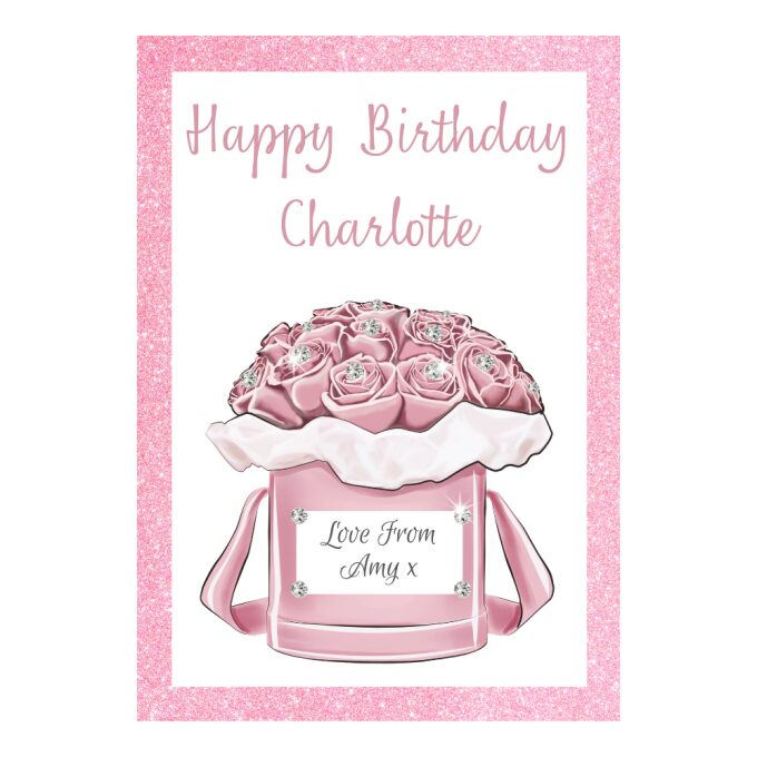 Personalised 'Hat Box Flowers' Greeting Card with Crystal Detailing