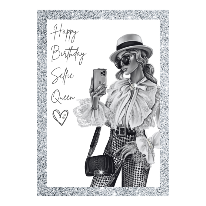 Personalised 'Selfie Queen' Greeting Card with Crystal Detailing