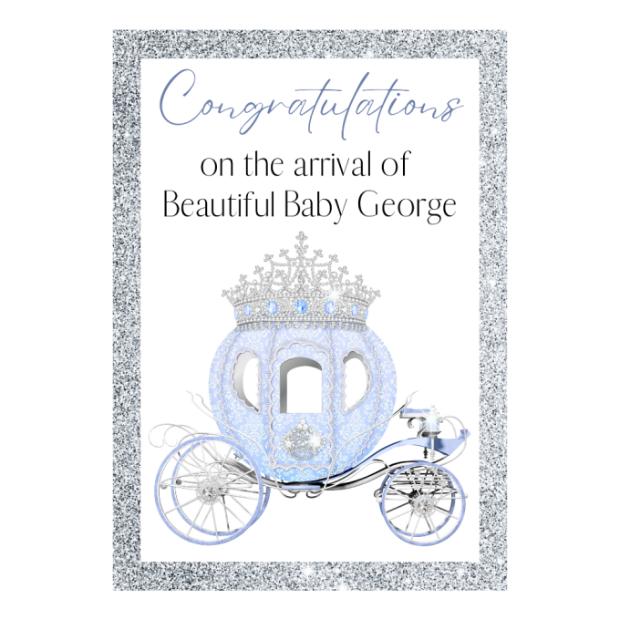 Personalised 'Blue Carriage' Greeting Card with Crystal Detailing