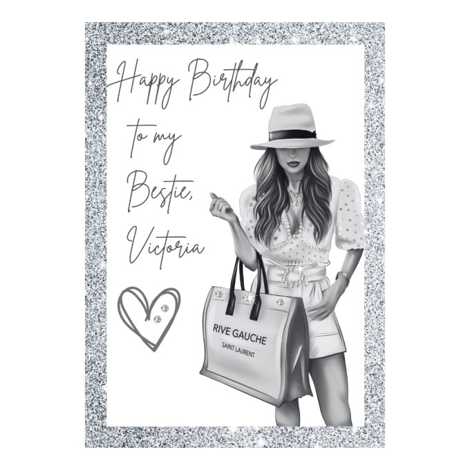 Personalised 'Fashion Girl' Greeting Card with Crystal Detailing
