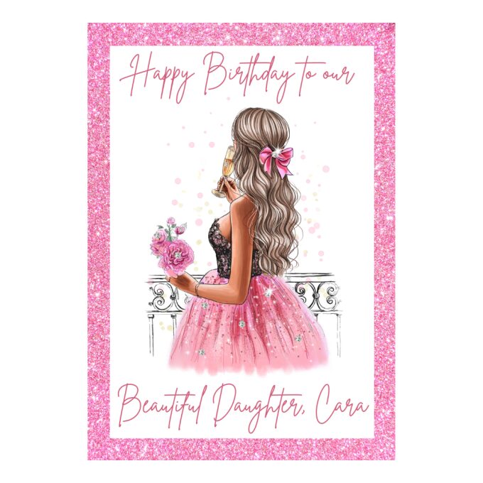 Personalised 'Pretty in Pink' Greeting Card with Crystal Detailing
